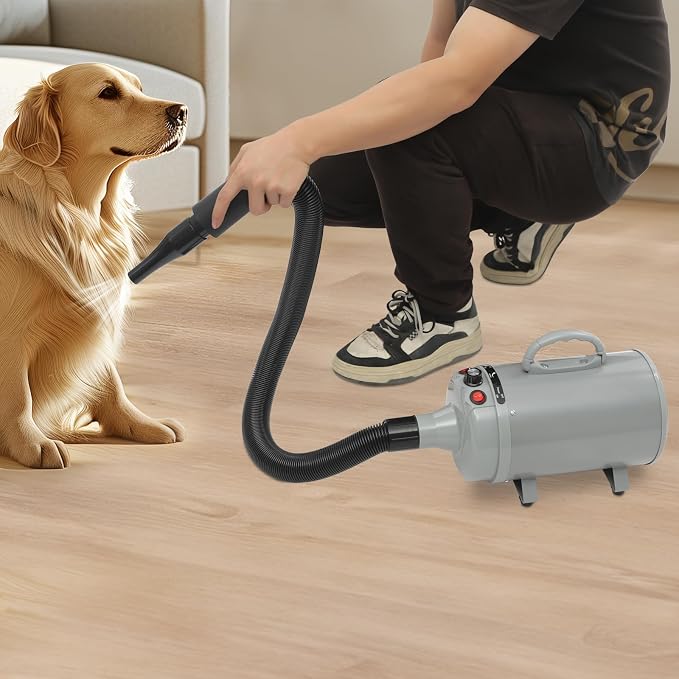 Dog Dryer, Dog Dryer for Pet Grooming, 2200W Pet Grooming High Velocity Force Blower with 4 Nozzles, Adjustable Speed and Temperature Control High Velocity Pet Blow Dryer (Gery)