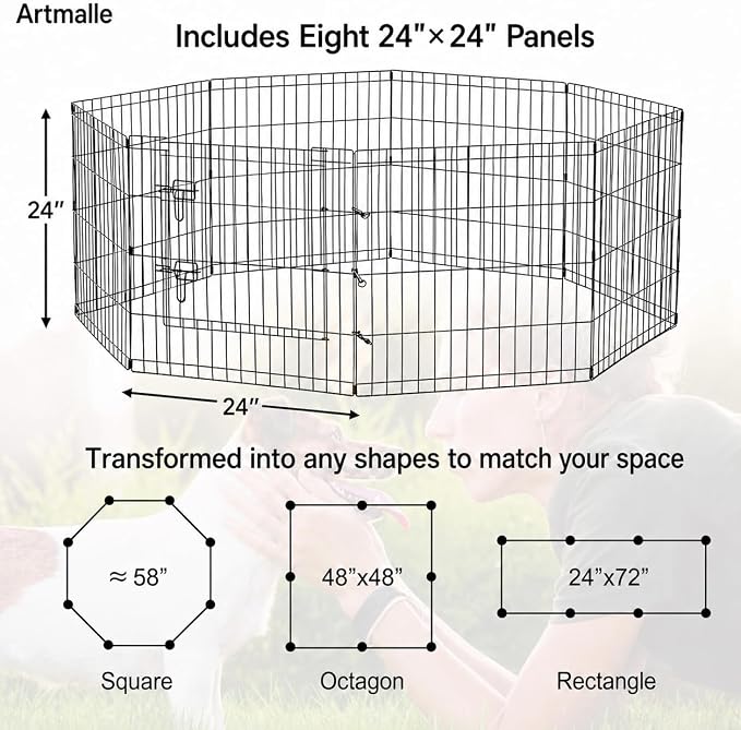 Puppy Pet Playpen 8 Panel 24 Inch Indoor Outdoor Metal Portable Folding Animal Exercise Dog Fence Ideal for Pet Animals Dog Cat Rabbit Breed Puppy (24" x 24" x 8)