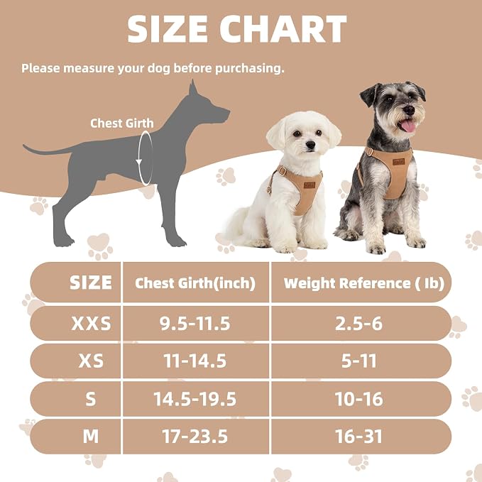 PUPTECK Dog Harness and Leash Set Small Sized, Lightweight Step-in Puppy Harness, Escape Proof No Pull Cute Pet Vest Harnesses, Khaki XS