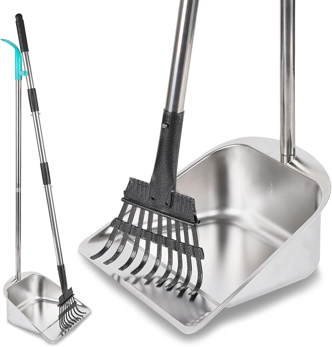 Dog Pooper Scooper for Large Dogs with Large Capacity Tray and 36" Long Handle Rake,Stainless Steel Dog Poop Scooper for Dogs,Heavy Duty Dog Poop Scooper for Yard