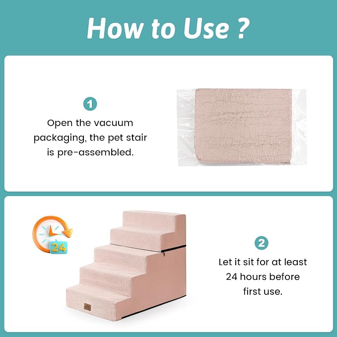 COZY KISS Dog Stairs for Small Dogs, 17.7" Extra Wide Detachable Pet Stairs for Couch and Bed, 23.6" H Non-Slip Dog Steps for Puppies and Old Cats, 17.7x29.5x23.6 inch, Pink