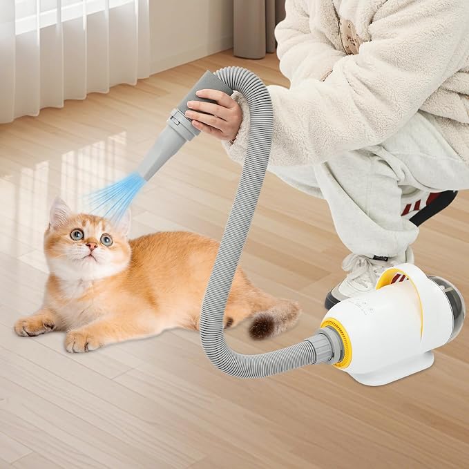 Pet Hair Dryer 1600W Dog Blower 7 Speed Settings 48L/s Air Volume Grooming | Thermal protection sheath for safe direct contact – stable silicone base with high-grip pads prevents sliding