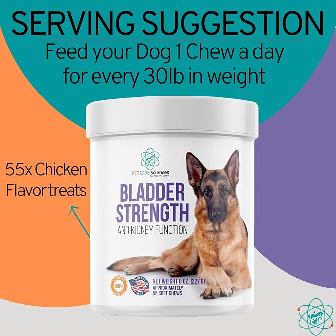 Dog Incontinence Supplement – Bladder Control for Dogs, Cranberry Pills for Dogs, Senior Dog Incontinence Support, Dog UTI Treatment, Bladder Strength – 55 Soft Chews, Made in USA