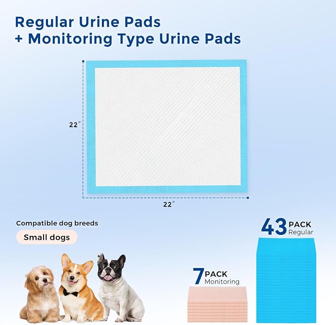 ZOMISIA Puppy Pee Pads with Health Monitoring for Dogs 22" x 22" - 7 Color Changing Pee Pads with pH Indicator + 43 Dog Potty Training Pad, Odor-Control, Super Absorbent & Leak-Proof, 50 Count