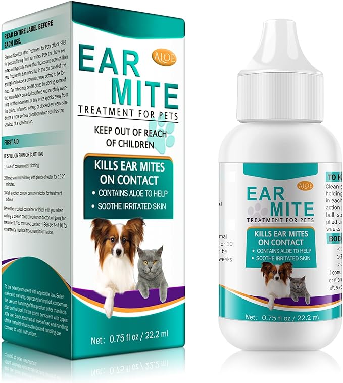 Ear Mite Treatment for Dogs & Cats with Aloe, 0.75oz Bottle