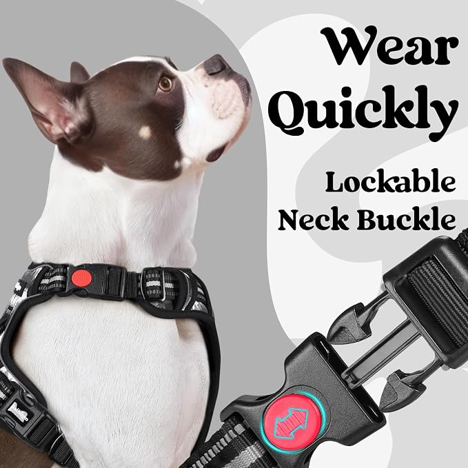 rabbitgoo Dog Harness Small Sized, Updated Easy On & Off with 3 Buckles | No Pull No Choke, Walking with 2 Clips and Handle, Adjustable Soft Reflective, Mountain Black, Small