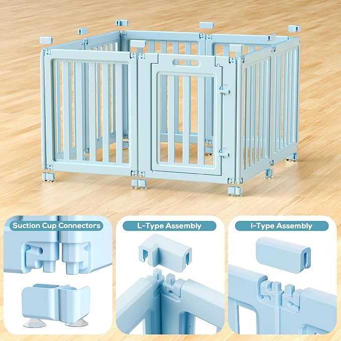 Dog Playpen, Clear Dog Pen, Dog Pen Indoor, Easy to Install and Remove Dog Play Pen, Puppy Playpen Suitable for Dogs, Cats,Dog Playpen Indoor (Blue, 30.3 inch Height, 8 Panels)