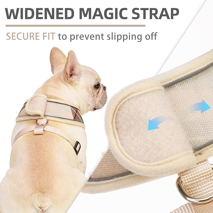 PUPTECK Soft Mesh Dog Harness Small Sized and Leash Set Pet Puppy Cat Comfort Padded Vest No Pull Harnesses, Beige Plaid, Openable Neck, New XS