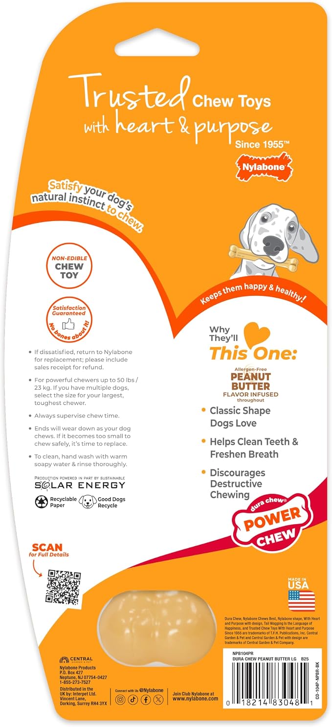 Nylabone Power Chew Classic Bone Chew Toy for Dogs, Durable Dog Toys for Aggressive Chewers, Peanut Butter Flavor, Large/Giant - Up to 50 lbs. (1 Count)