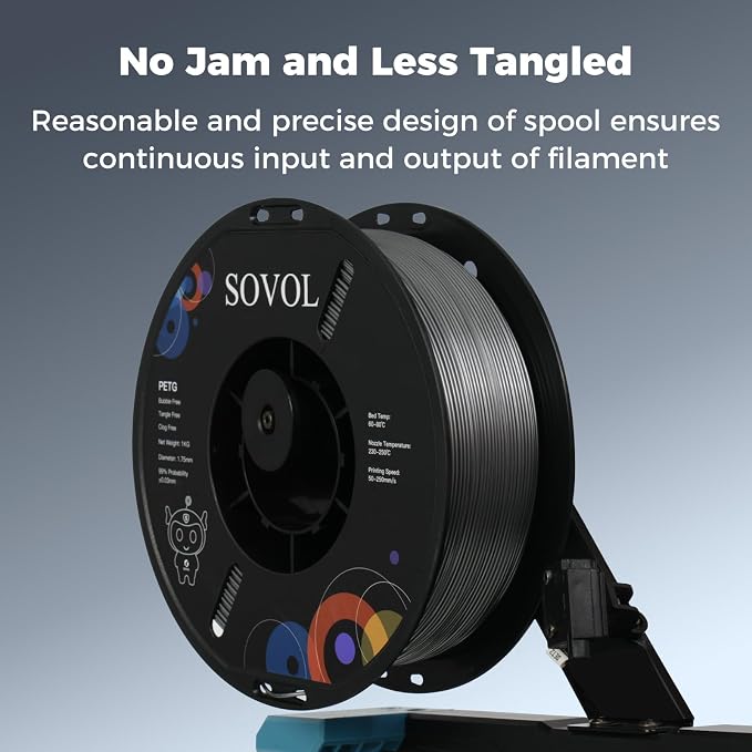 Sovol 3D Printer PETG Filament 1.75mm 1KG (2.2lbs), High Precision, Strong Toughness, Wiring Tightness, Dimensional Accuracy +/- 0.03 mm, 3D Printing PETG Filaments, Silver Gray