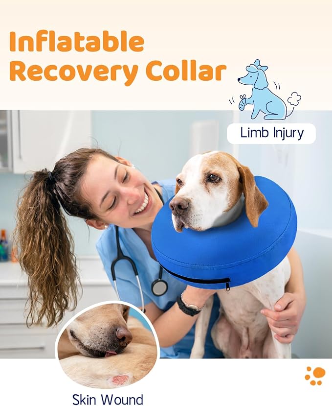 Supet Inflatable Dog Cone Collar for Large Medium Small Dogs, Soft Cone Collar for Dogs Cats, ECollar Doggie Neck Donut Dog Cone Alternative After Surgery