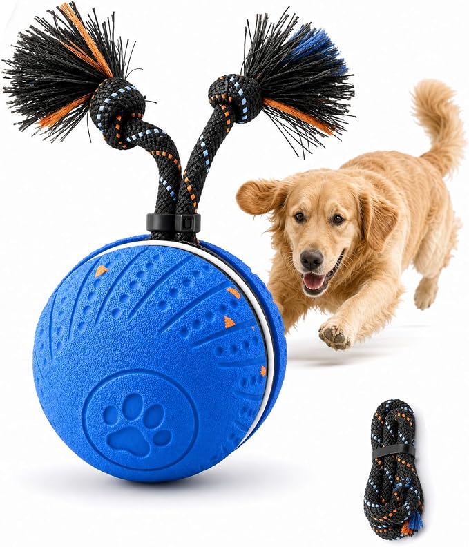 Interactive Smart Dog Ball Toy with Swinging Tail, Durable E-TPU Quiet Automatic Rolling Ball for Dogs to Chase, Self-Moving Dog Ball with Motion Activated, Rechargeable Small Medium Large Dog Toy