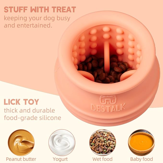 Dog Enrichment Treat Toy, Long-Lasting Wobbly Interactive Freeze Lick Toys for Dogs, Stuffable Puzzle Feeder Toy for Boredom, Silicone Treat Dispensing Chew Toy (Pastel Orange,L)