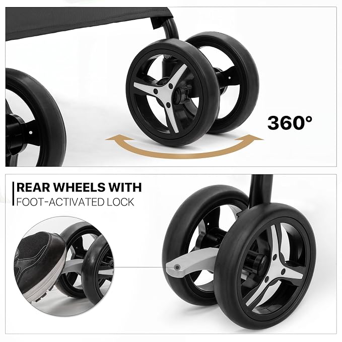 MoNiBloom 4-Wheel Foldable Pet Stroller - Black, up to 22lbs