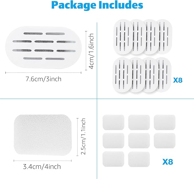 DOOOB Cat Water Fountain Filters, 16 Pack Cat Fountain Filter, Cat Fountain Replacement Filters for DOOOB Ceramic Cat Water Fountain, Pet Water Fountain Filters (8 Filters & 8 Sponges)