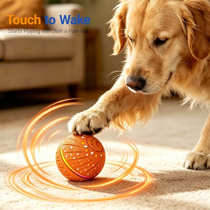 Interactive Dog Ball Toy, Automatic Rolling & Bouncing, LED, Orange | 2.8-Inch Ball, Small & Medium Dogs, 2-in-1 Fetch Toy, Home Alone Play, Reduces Boredom, USB-C Rechargeable, Up to 3 Hours