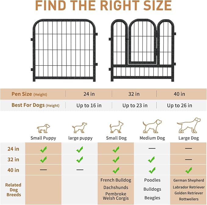 Metal Dog Playpen, 24in 24 Panels, Black-Silver