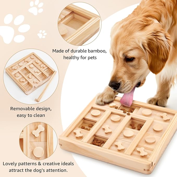 LOOBANI Dog Puzzle Toys Wooden - Interactive Toys for Boredom, IQ Training and Mental Brain Stimulation, Treat Dispensing and Entertainment Toys/Food Slow Feeder for Small to Large Dogs