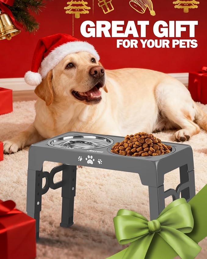 Jovrun Elevated Dog Bowls for Small Medium Large Size Dogs, Non-Slip Dog Feeder with 2 Food Water Bowls, 2-5 Heights Adjustable Raised Bowls Stand