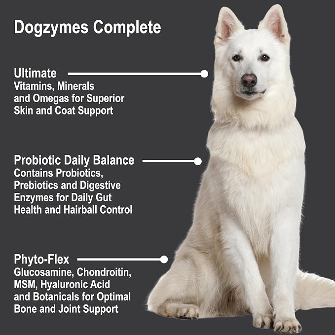 Dogzymes Complete - Probiotics, Prebiotics, Glucosamine, Chondroitin, MSM and Hyaluronic Acid, Complete Skin and Coat Care (2 Pound)