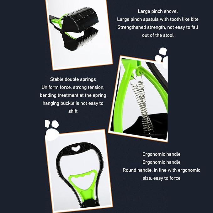 Long Handle Pooper Scooper Large Dog Portable Outdoor Waste Cleaner (Green) | Durable portable poo scoop with extended handle, convenient for outdoor dog poop cleaning and daily pet sanitation