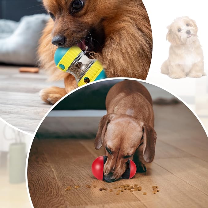 Silipull 2 Pcs Dog Interactive Puzzle Toys Dog Toy Treat Dispenser Rolling Adjustable Food Dispensing Treat Puppy Feeder Slow Feeding for Training Large Medium Chewers Breed Pet Gift Keep Busy