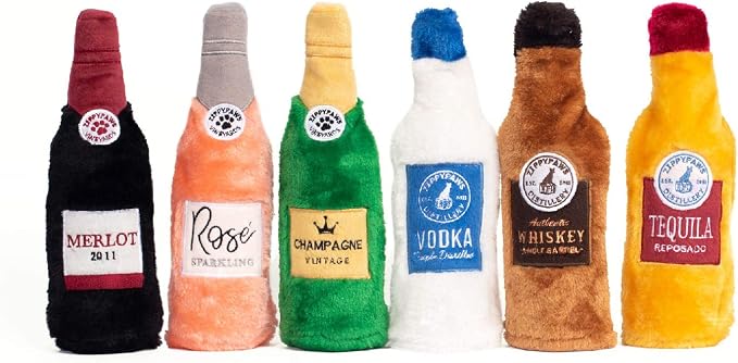 ZippyPaws Happy Hour Crusherz Squeaky Plush Pet Toy for All Breeds - Merlot | Interactive Dog Toys to Keep Them Busy, for Small, Medium, & Large Dogs, Drink Themed Crinkle Water Bottle Toy