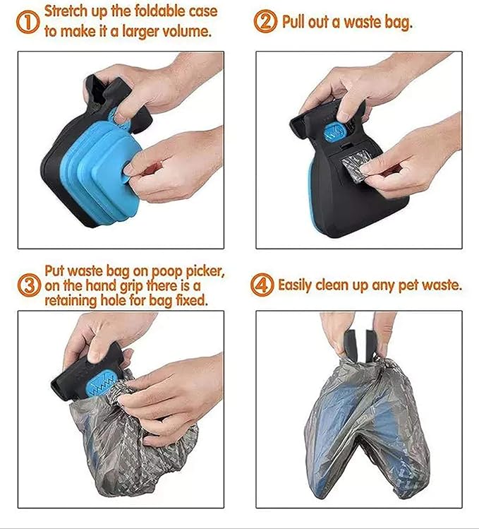 Dog Pooper Scooper Portable Pet Scoop Waste Pick Up Clean-Up Foldable Expandable Sanitary Cleaner with Bag Dispenser for Dogs Pets