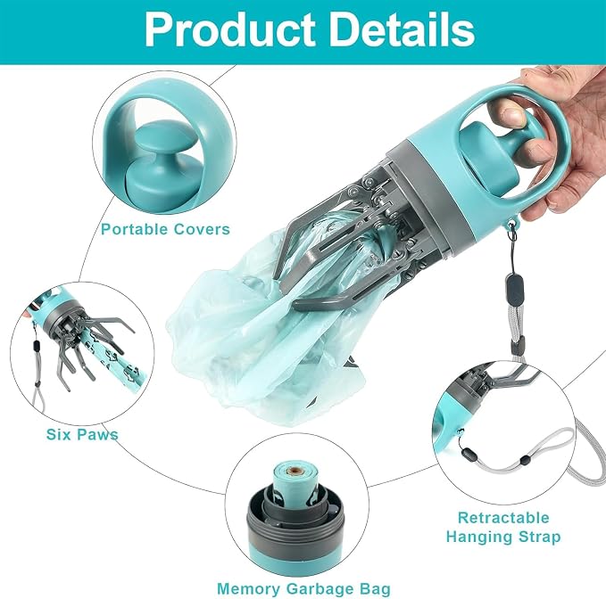 Poop Scooper for Dogs, Dog Waste Picker Dog Poop Scooper with 15piecs Bag Dispenser, Portable Pooper Scoopers Outdoor