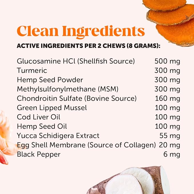11-in-1 Advanced Hip + Joint Supplement for Dogs - Mobility Support with Glucosamine Chondroitin, Turmeric, & Green Lipped Mussel, MSM - Soothes Joint Stiffness & May Reduce Discomfort (Bacon, 90 Ct)