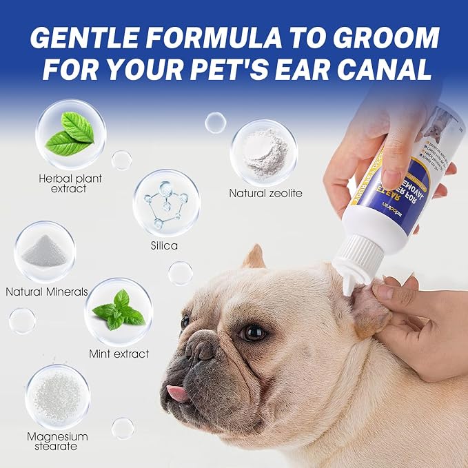 Dog Ear Hair Removal Kit with Ear Powder & 5.5" Curved Forceps