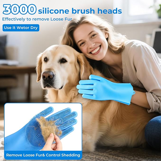 3PCS Dog Bath Supplies,Dog Bath Brush | Dog Washing Gloves | Dog Towel 40'' X 23.6'',Super Absorbent and Soft Pet Grooming Towel, Perfect Shower & Grooming Supplies for Dogs (A-3 Kits)