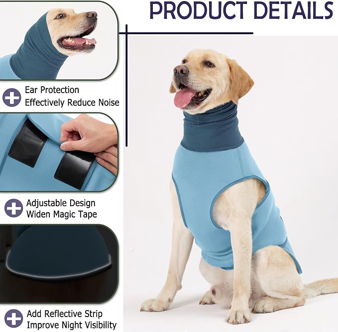 KOESON Reflective & Soft Dog Anxiety Vest with Ear Wraps for Thunderstorm