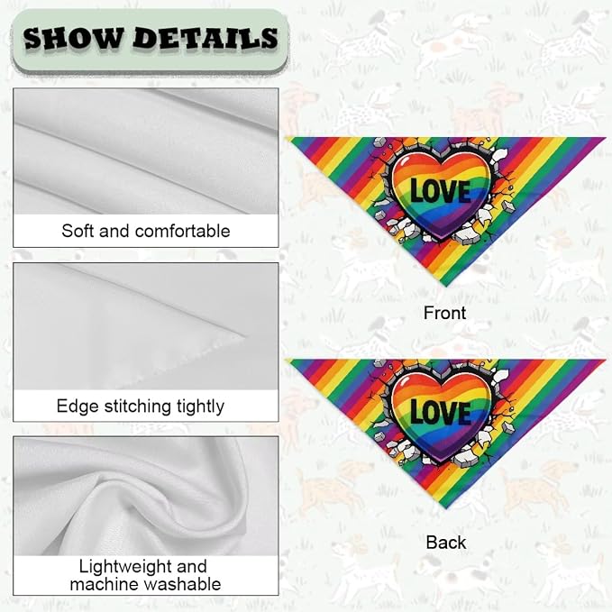 Jeiento Rainbow LGBT Pride Flag Love Dog Bandanas Triangle Bid Scarf for Small Medium, Small, Polyester