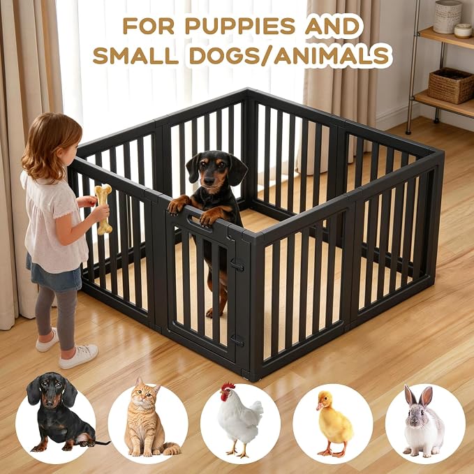 Dog Playpen, Clear Dog Pen, Dog Pen Indoor, Easy to Install and Remove Dog Play Pen, Puppy Playpen Suitable for Dogs, Cats,Dog Playpen Indoor(Black, 23.6 Inch Height, 8 Panels)