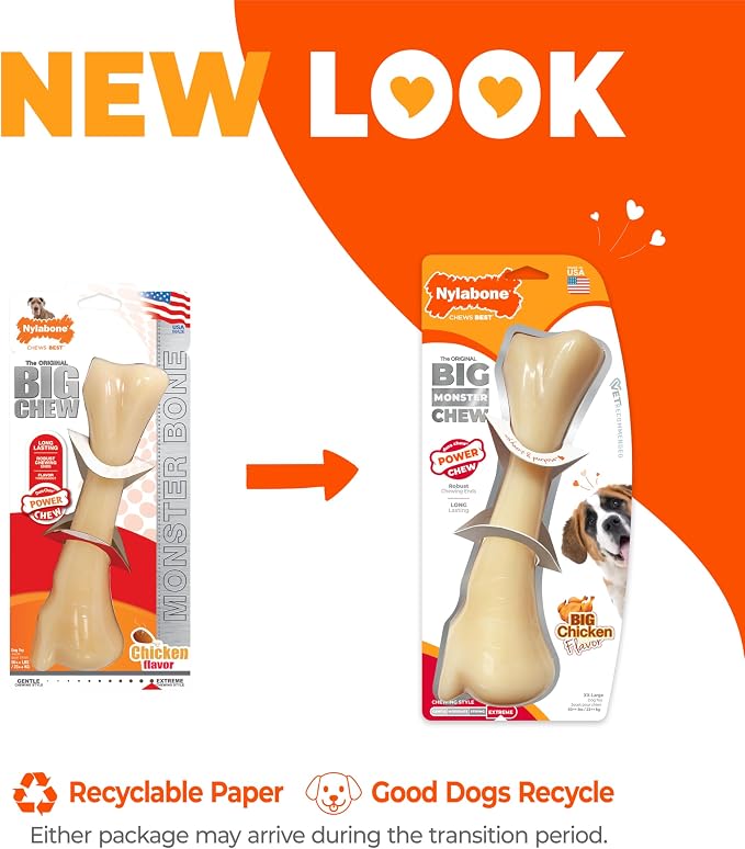 Nylabone Power Chew Monster Bone Dog Chew Toy, Chicken Flavor, XX-Large | Durable dog toys for aggressive chewers, long lasting, discourages destructive chewing, flavor throughout, for dogs 50++ lbs