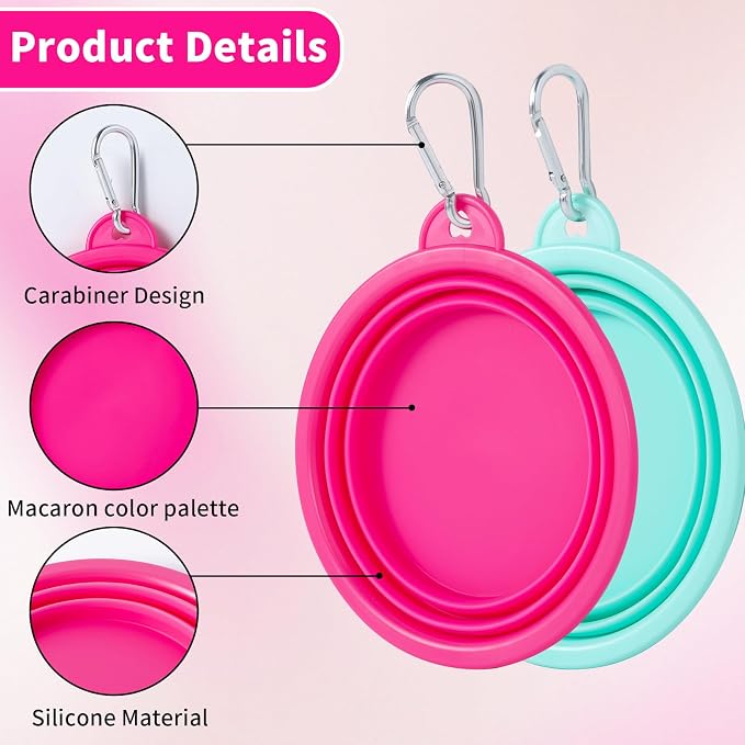 SLSON Macaron Collapsible Dog Bowl, 2 Pack, Small, Bright Pink & Bright Green