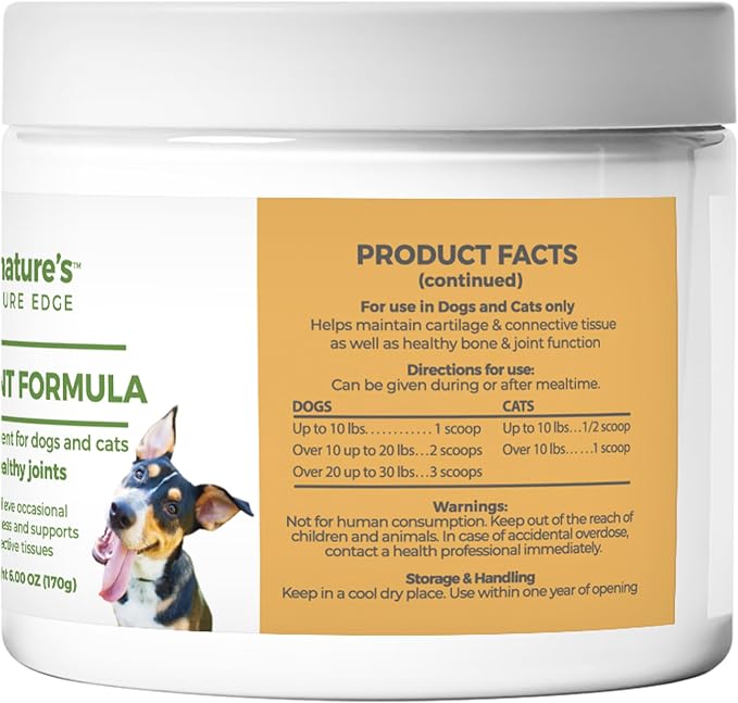 Nature's Pure Edge Glucosamine Powder for Dogs and Cats - Joint Supplement with Chondroitin MSM and Turmeric for Hip and Joint Support - Senior Friendly Formula 170g