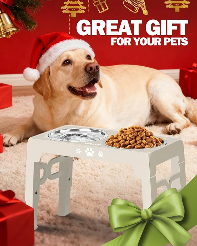 Jovrun Elevated Dog Bowls for Small Medium Large Size Dogs, Non-Slip Dog Feeder with 2 Food Water Bowls, 2-5 Heights Adjustable Raised Bowls Stand