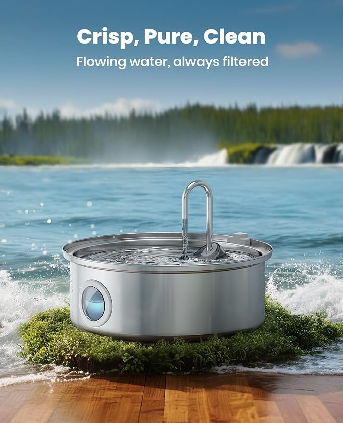 oneisall Dog Water Fountain,7L/230oz Pet Fountain Stainless Steel with Visual Water Level,Ultra-Quiet Water Bowl with 5-Stage Filtration for Large/Medium Dogs,Dispenser for Living Room Kitchen