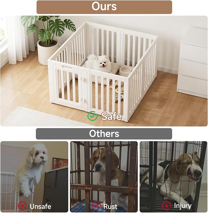 EVERFRONT Dog Playpen with Door - Dog Pen Indoor - Easy Assemble Dog Play Pen - Puppy Playpen, Cat Playpen, Small Animal Playpen, Dog Play Pen Indoors (White, 30", 12 Panels)
