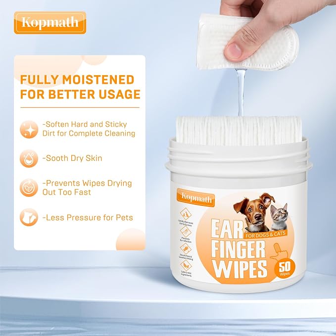 Dog Ear Wipes, Ear Cleaner Finger Wipes for Dogs & Cats
