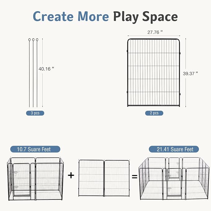 DUMOS Dog Playpen Indoor/Outdoor, Metal, 40in, 2 Panels, Foldable with Door