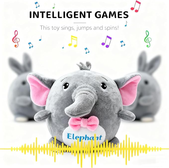 Interactive Dog Toys,Active Moving Pet Plush Toy with Recording and Music Modes,Jumping Squeaky Song shaking Interactive Dog Ball,Rechargeable Dog Toys to Keep Them Busy,Animal Plush Pet Toy(Elephant)