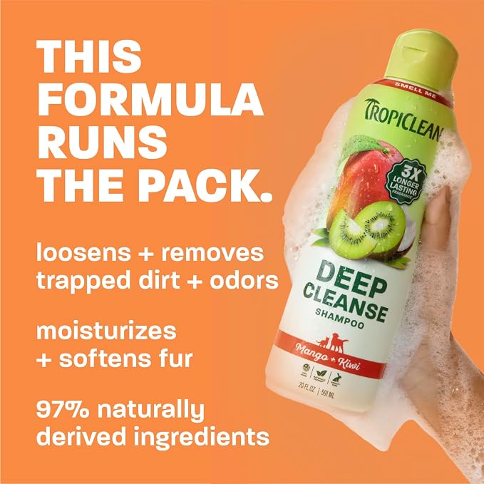 TropiClean Mango & Kiwi Dog Shampoo, 3X Longer Lasting Scent, 20oz | dog shampoo
