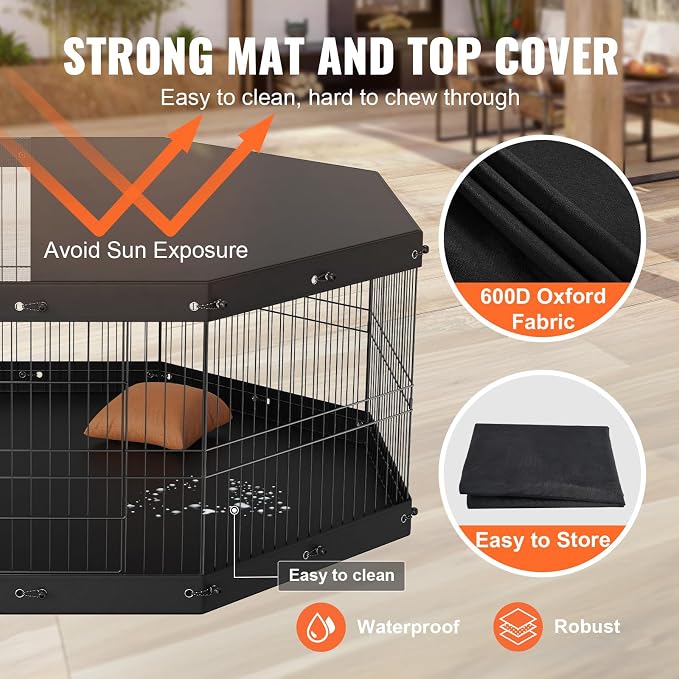 VEVOR Foldable Dog Exercise Pen, 24in 8 Panels, with Top Cover & Bottom Pad