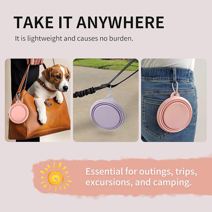 Collapsible Dog Bowls, 2 Pack, Macaron Pink & Violet