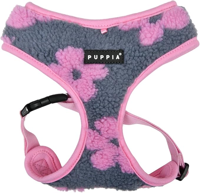 Puppia Ren Dog Harness Over-The-Head Warm Winter Flower Pattern Adjustable Chest for Small and Medium Dog, Pink, Medium