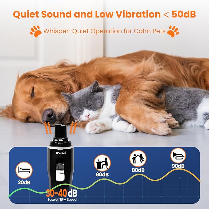 Tife Dog Nail Grinder,2 Speed Electric Rechargeable Dog Nail Trimmer,Quiet and Low-Vibration Pet Nail Grinder,Painless Dog&Cat Grooming Supplies for Large Medium Small Pets