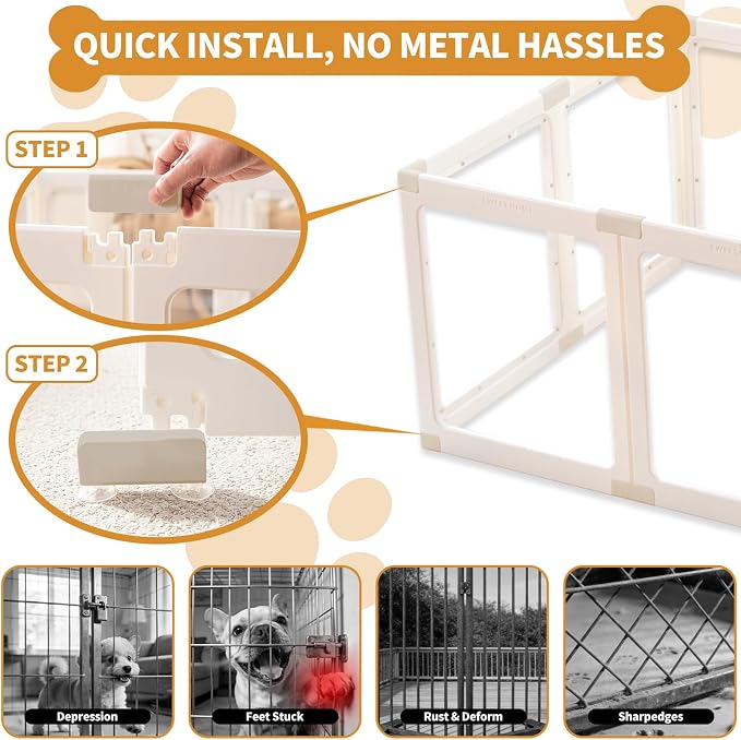 Acrylic Dog Playpen Indoor for Small Dogs & Puppies, 2 Rooms Clear Pet Playpen with Modern No-Bar Design, 23.6" Easy Assemble Puppy Play Pen, Escape-Proof & Sturdy (14 Panels, White)